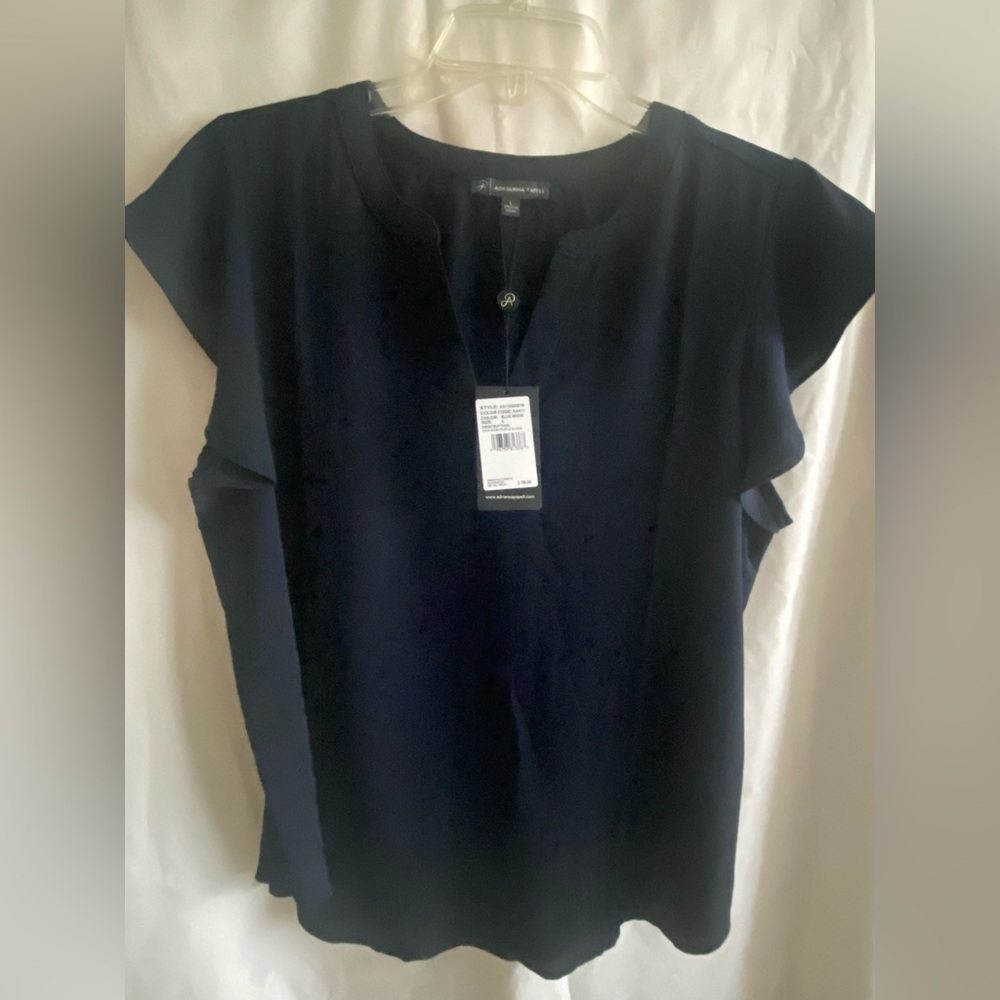 Adrianna Papell Navy Cap Sleeve Collar Blouse - SIZE L - BRAND NEW - NEVER WORN